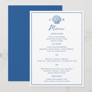 French Blue Seashell Wedding Menu Card