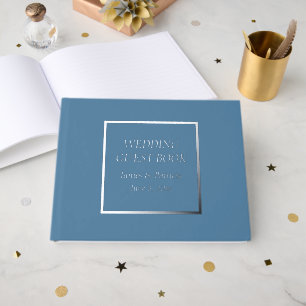 French Blue Simple Stylised Lettering Wedding Guest Book