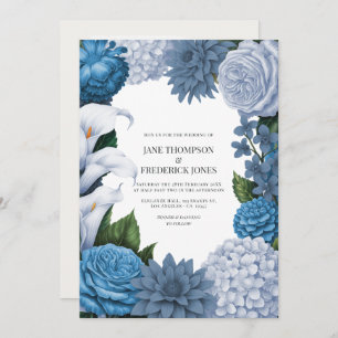 French Blue, Storm Slate & Petal Fog Wedding Invitation