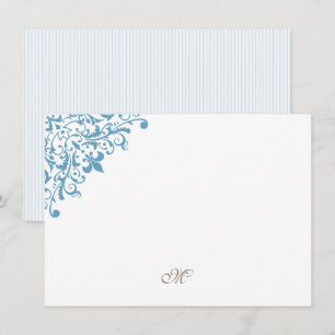French Blue Stripe Fleur de Lis Initial Monogram Card
