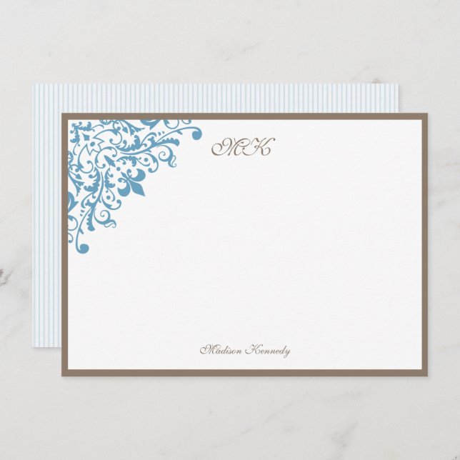 French Blue Stripe Fleur de Lis Personalised Card (Front/Back)
