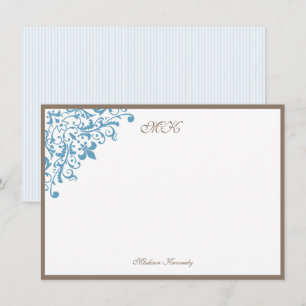 French Blue Stripe Fleur de Lis Personalised Card