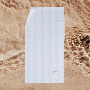 French Blue Stripe Fleur de Lis Script Monogram Beach Towel