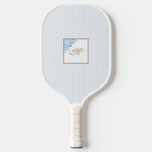 French Blue Stripe Fleur de Lis Script Monogram Pickleball Paddle