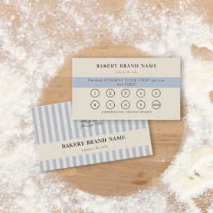 French Blue Stripes Bakery Logo Loyalty Punch  Business Card