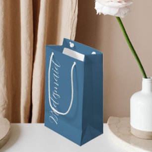 French Blue Stylised Script Wedding Bridesmaid Small Gift Bag