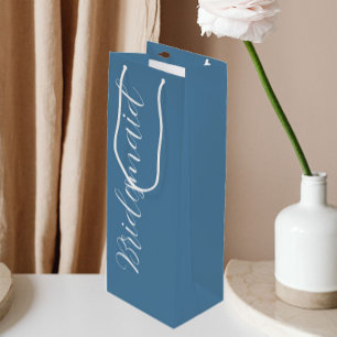 French Blue Stylised Script Wedding Bridesmaid Wine Gift Bag
