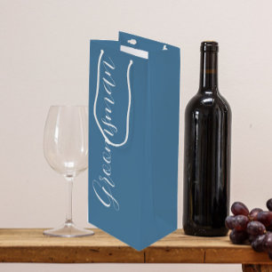 French Blue Stylised Script Wedding Groomsman Wine Gift Bag
