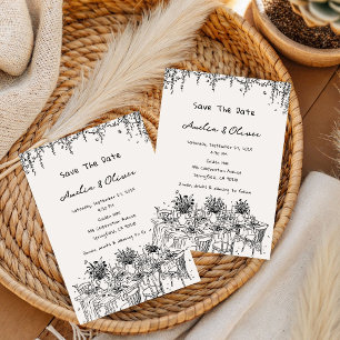 French Blue summer Romantic hand drawn wedding Invitation