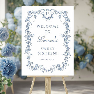 French Blue Sweet 16 Birthday Party Welcome Poster