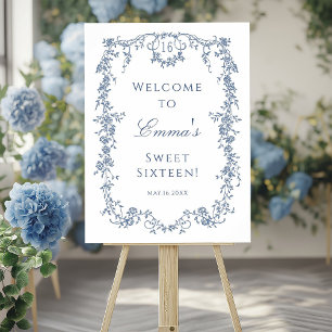 French Blue Sweet 16 Birthday Party Welcome  Poster