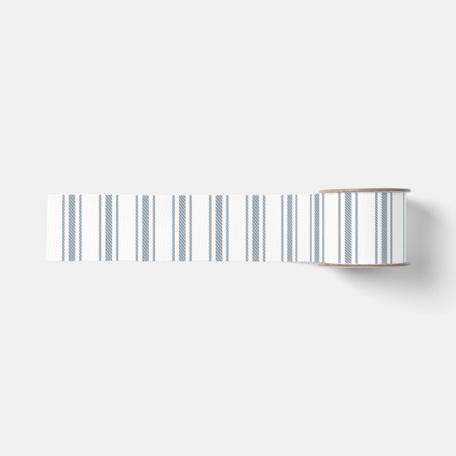 French Blue Ticking Stripe Grosgrain Ribbon (Front)