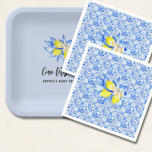 French Blue Tiles, Ciao Baby, Lemons  Napkin (Creator Uploaded)