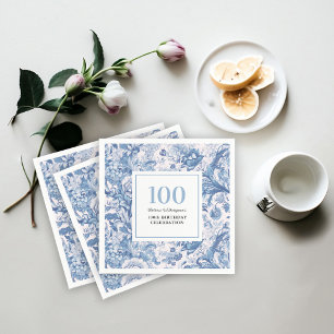 French Blue Toile 100th Birthday Celebration Napkin