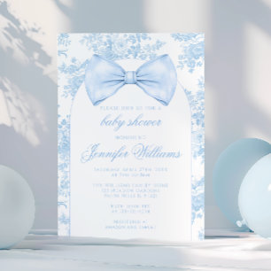 French Blue Toile Bow Tie Boho Baby Boy Shower Invitation