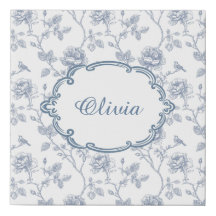 French Blue Toile Chinoiserie Floral Custom Name