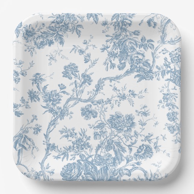 French Blue Toile de Jouy Paper Plate (Front)