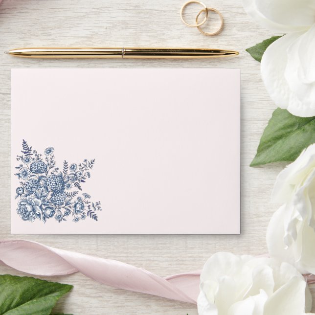 French Blue Toile Double Design Envelope wedding  (Wedding)
