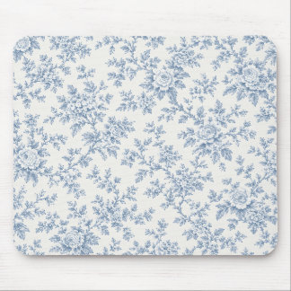 French Blue Toile Floral Mouse Pad