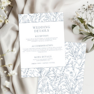 French Blue Toile Floral Wedding Details Cards