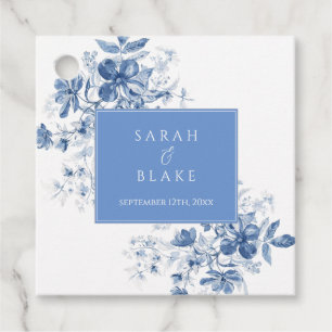 French Blue Toile Floral Wedding Favour Tags