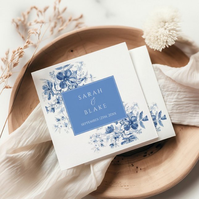 French Blue Toile Floral Wedding Napkin (Creator Uploaded)