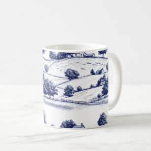 French Blue Toile Vintage Pastoral Architecture Coffee Mug