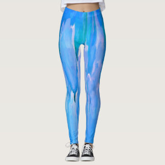 French Blue Tulips Abstract Floral Pattern Leggings