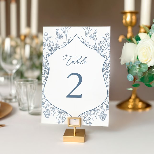 French Blue Victorian Floral Bridal Shower Flat Table Number (Creator Uploaded)