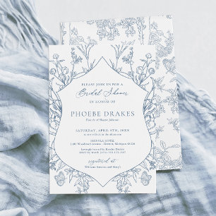 French Blue Victorian Floral Crest Bridal Shower Invitation