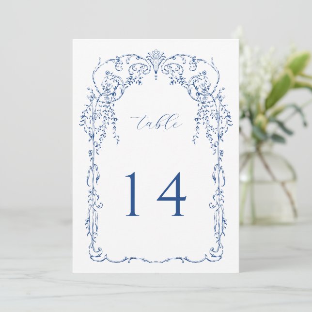 French Blue Vintage Botanical Frame Table Number (Standing Front)