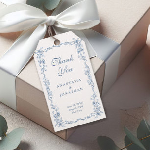 French Blue Vintage Floral Wedding Thank You Gift Tags