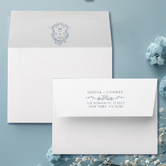 French Blue Wedding Pre-Printed Return Address 5x7 Envelope