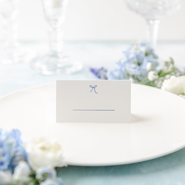 French Blue Whimsical Hand Drawn Bow Wedding Place Card (Creator Uploaded)