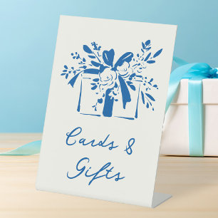 French Blue Whimsical Hand Drawn Cards and Gifts Pedestal Sign