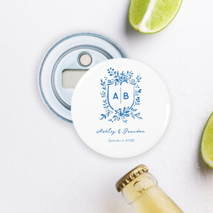 French Blue Whimsical Monogram Crest Wedding Bottle Opener