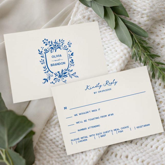 French Blue Whimsical Pastoral Wedding Invitation, RSVP Card (Creator Uploaded)