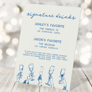 French Blue Whimsical Signature Drinks Cocktail Pedestal Sign