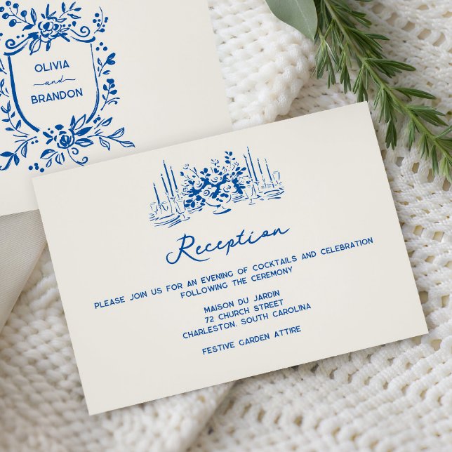 French Blue Whimsical Wedding Reception  Enclosure Card (Creator Uploaded)