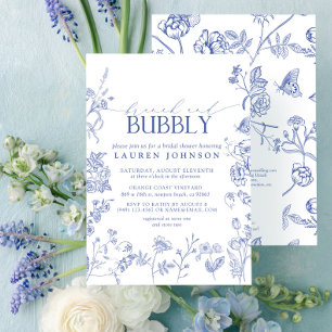 French Blue & White Floral Brunch & Bubbly Shower Invitation