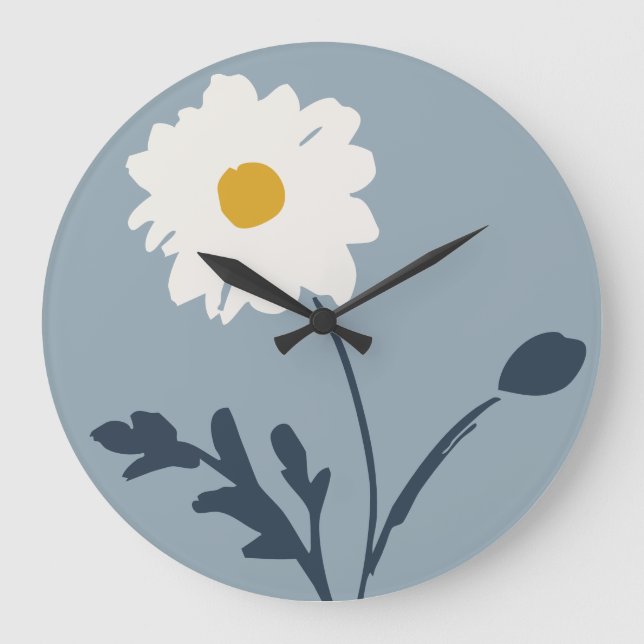 French Blue-White Modern Farmhouse Single Daisy Large Clock (Front)