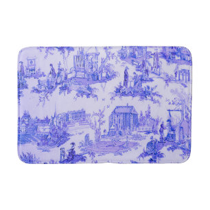 French Blue White Toile Chinoiserie Style Rustic  Bath Mat