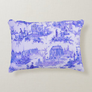 French Blue White Toile Chinoiserie Style Rustic Decorative Cushion