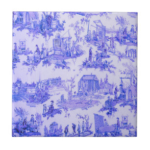 French Blue White Toile Chinoiserie Style Rustic Tile
