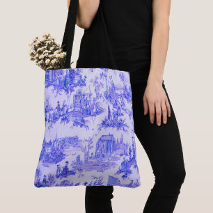 French Blue White Toile Chinoiserie Style Rustic Tote Bag
