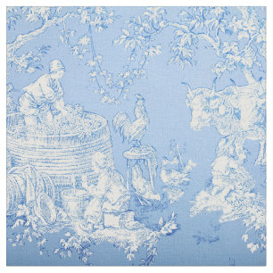 French Blue & White Toile Print Fabric 