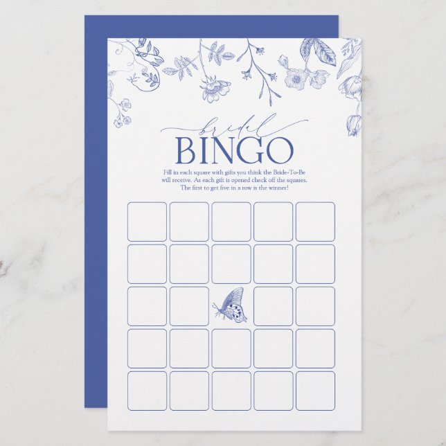 French Blue & White Victorian Bridal Bingo Game (Front/Back)
