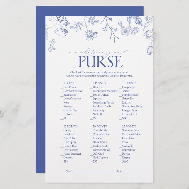 French Blue & White Victorian Bridal Shower Game (Front/Back)