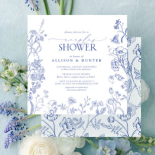 French Blue & White Victorian Couples Shower Invitation