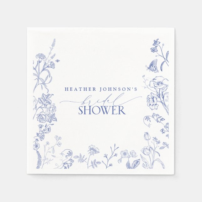 French Blue & White Victorian Floral Bridal Shower Napkin (Front)